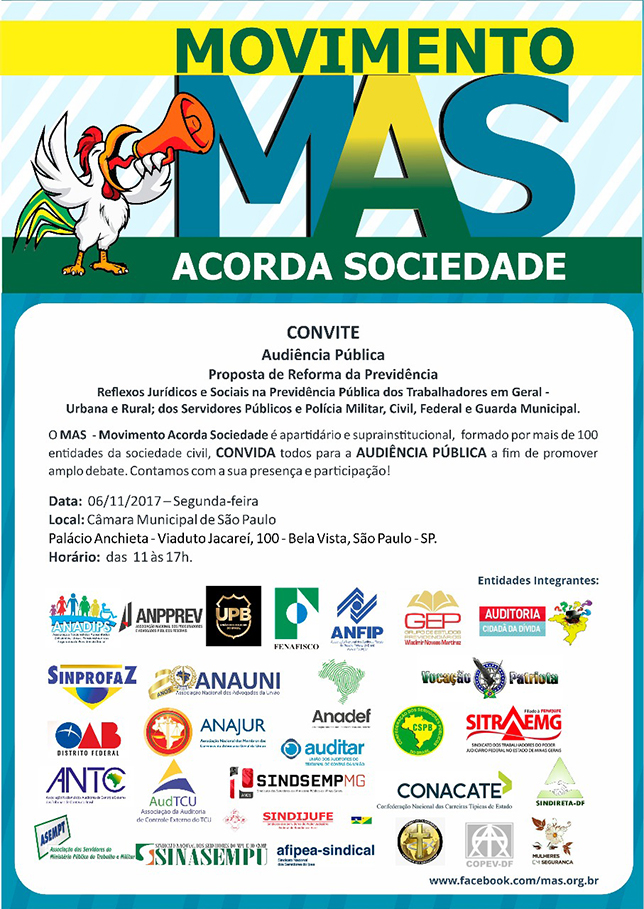 MAS – Movimento Acorda Sociedade – promove  audiência pública sobre Reforma da Previdência