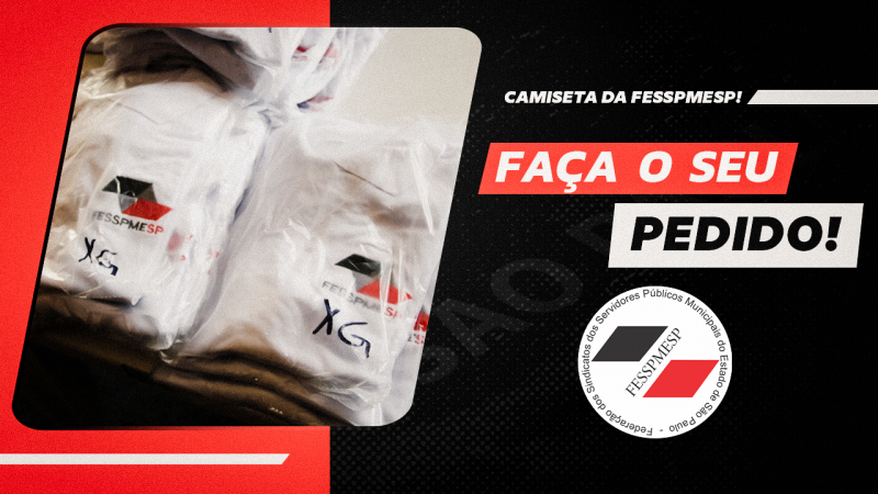 Camisetas da Fesspmesp já estão disponíveis para compra, basta fazer o seu pedido até 29 de fevereiro. Garanta a sua!